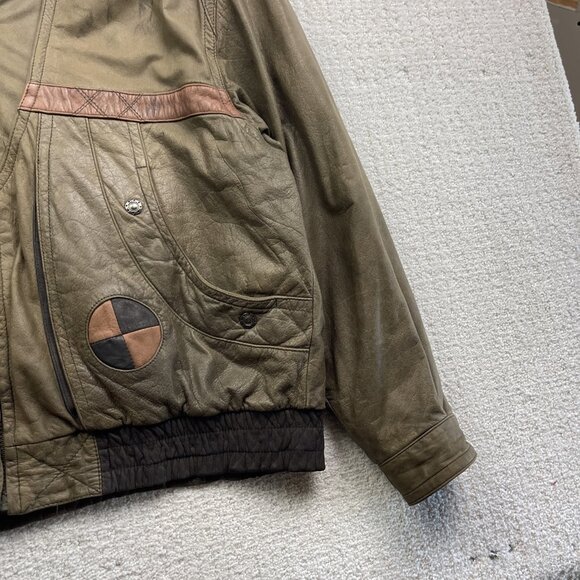 CORDOVAN Montreal Leather Bomber Jacket Military Style Olive Green Men Sz 42 VTG - Picture 4 of 16